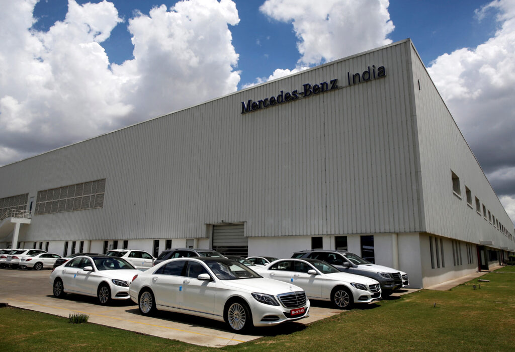 FILE PHOTO: Mercedes Benz cars parked at the company's assembly plant in Chakan, India