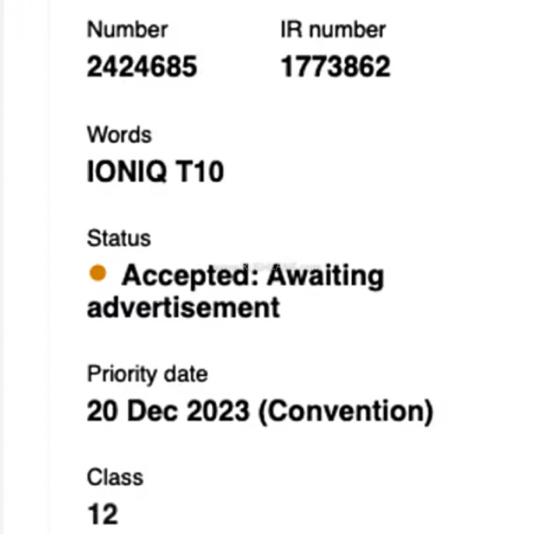 Ioniq T10 trademark