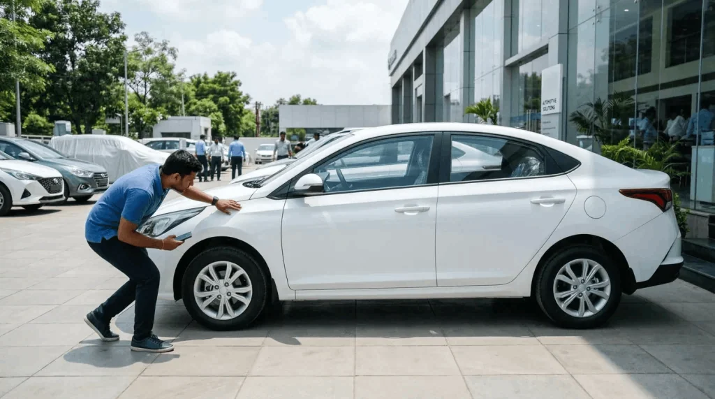 new car delivery inspection at Indian dealership