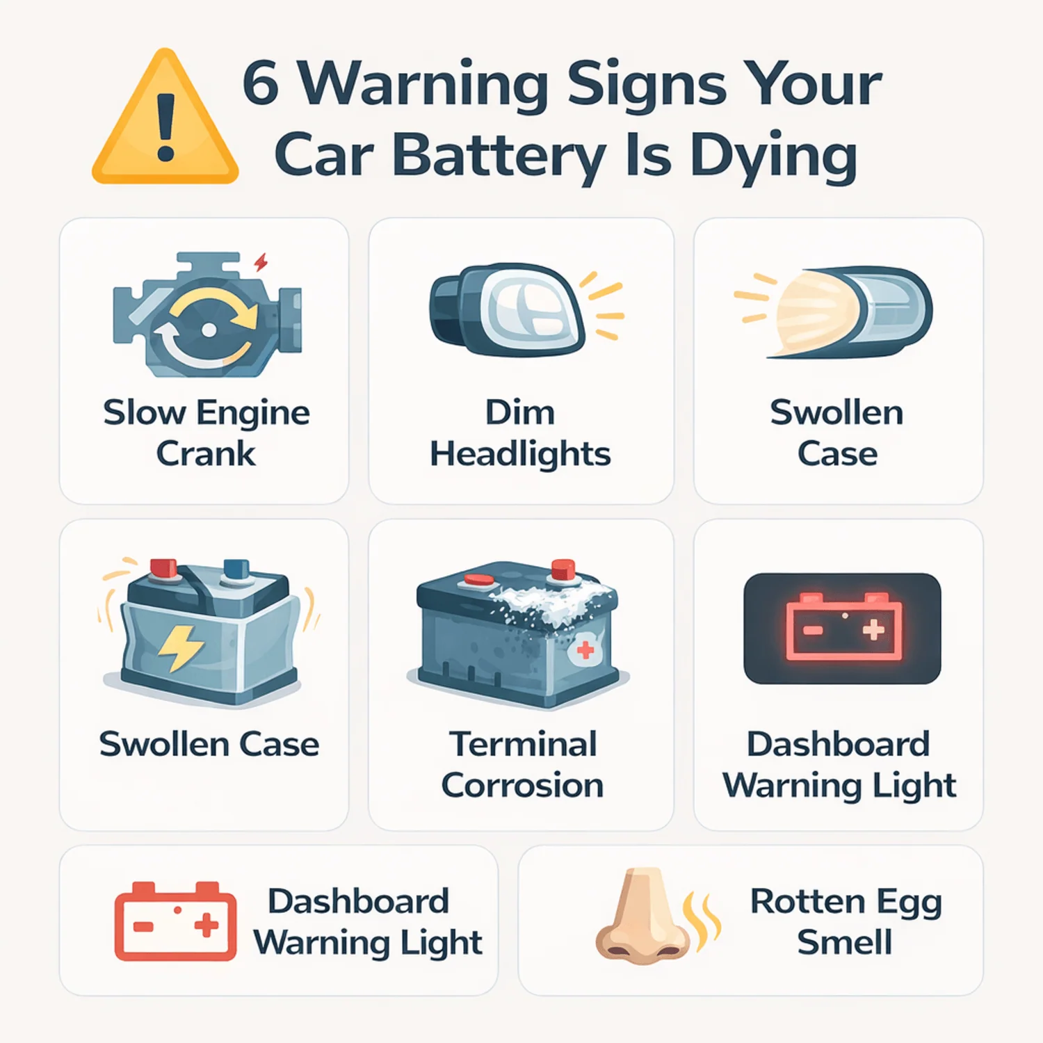 car battery warning signs infographic