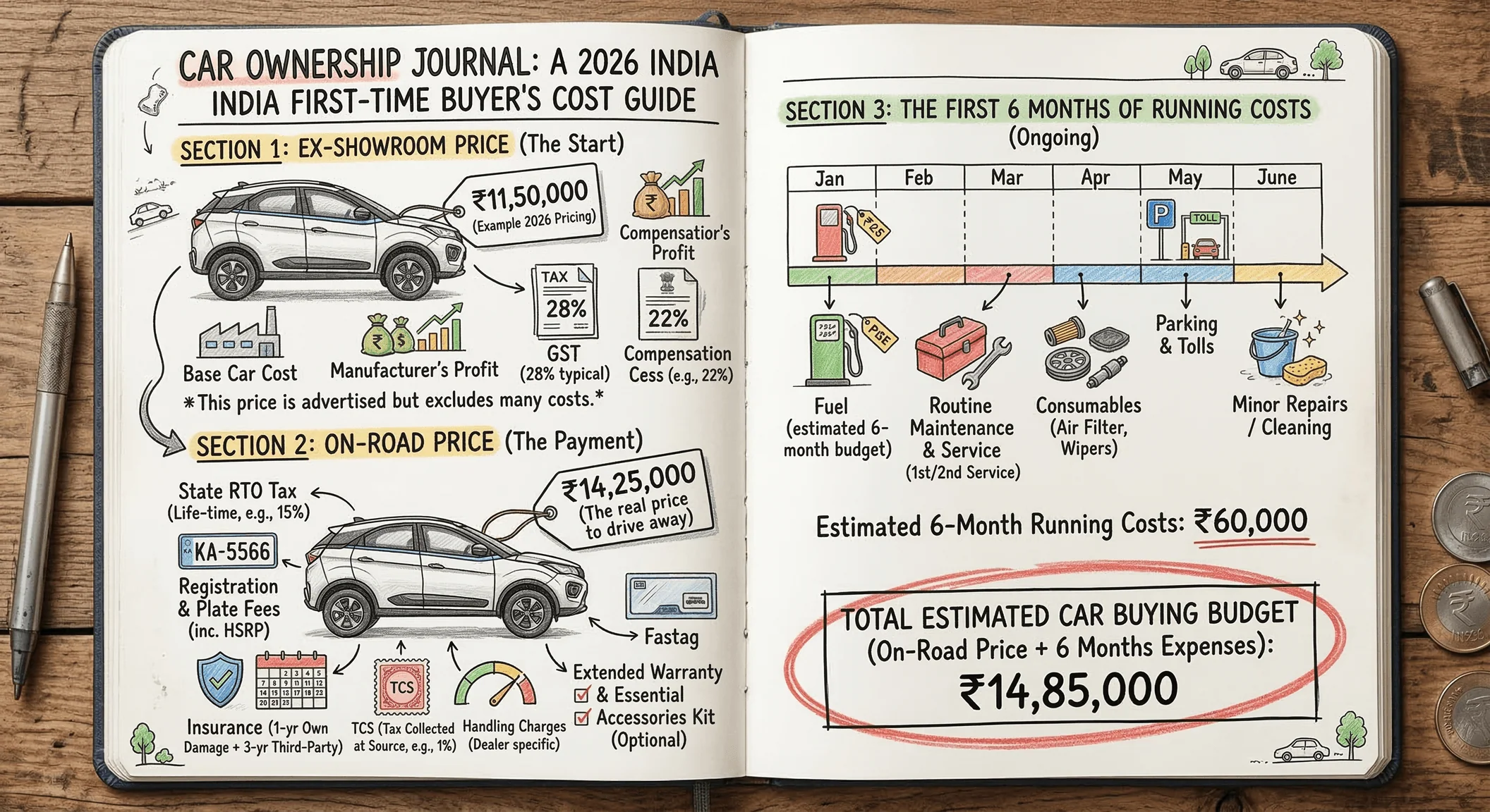 car buying budget breakdown India 2026 ex-showroom vs on-road price