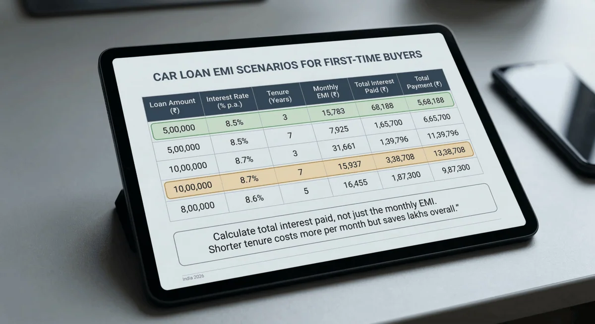 car loan EMI calculator India 2026 first time buyer