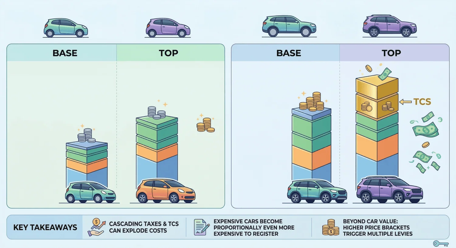 ex showroom on road price comparison across base and top variants