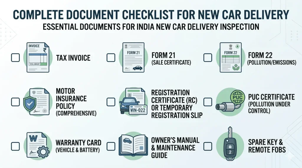 new car delivery documents checklist India