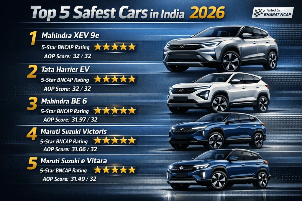 safest cars india 2026 ncap ratings infographic