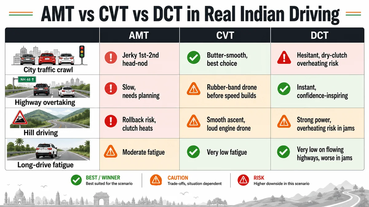 amt cvt dct driving feel india comparison