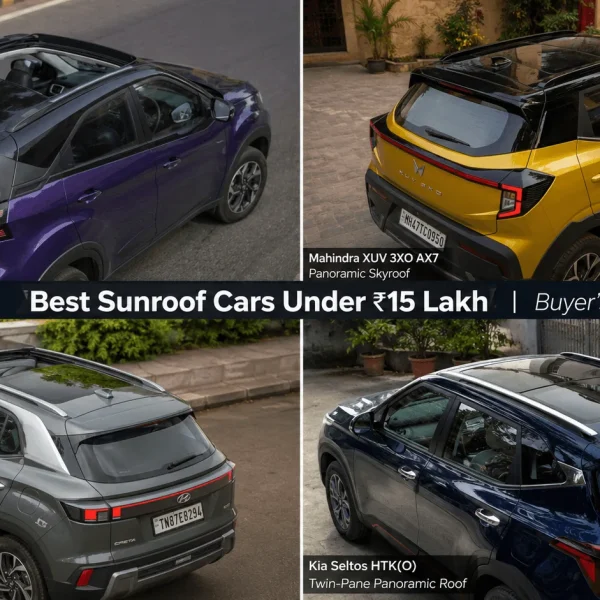 MotoMotar 9 Best Sunroof Cars Under 15 Lakhs in India 2026: Exact Variants, Type & Price