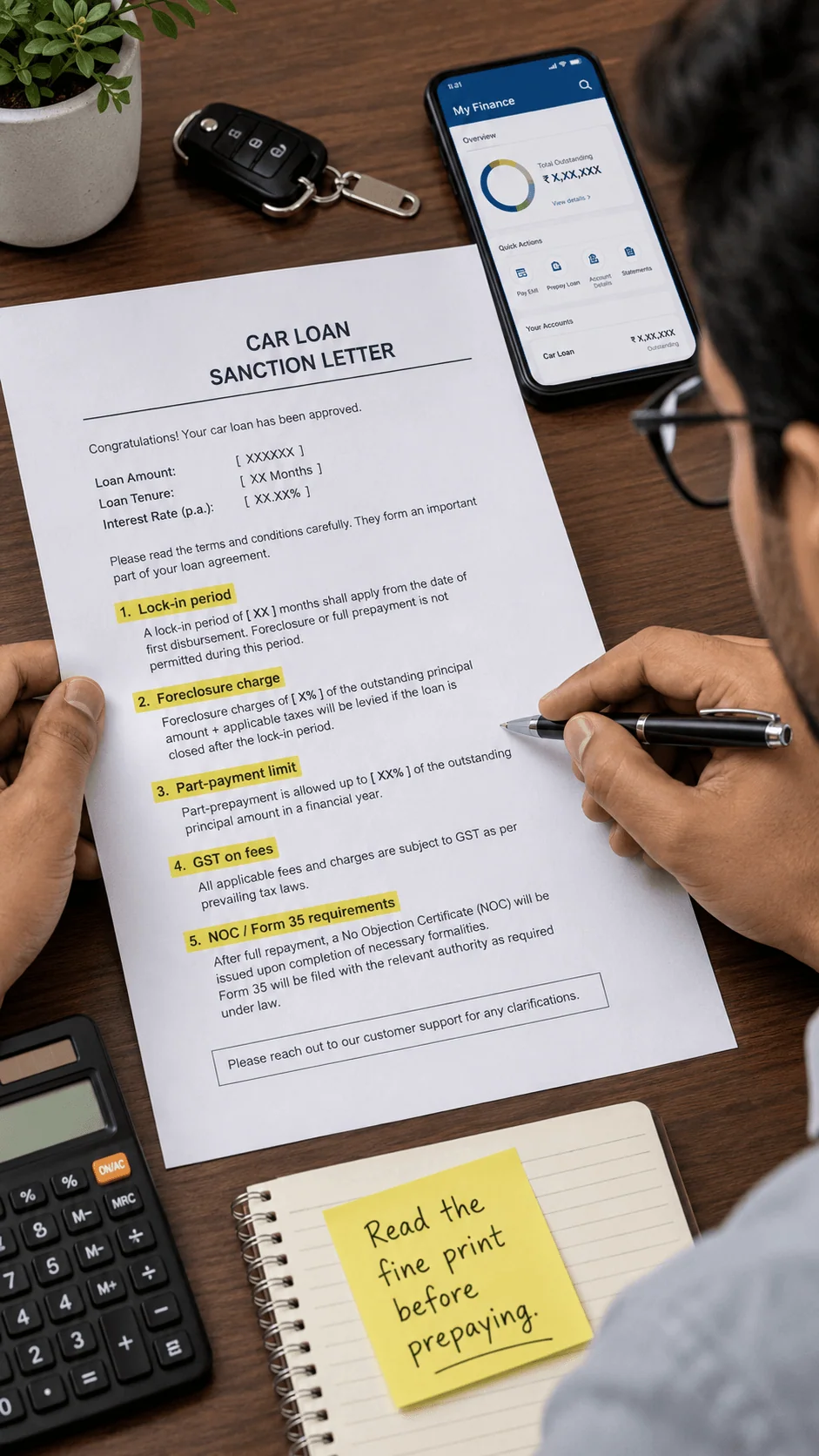 car loan sanction letter prepayment clauses