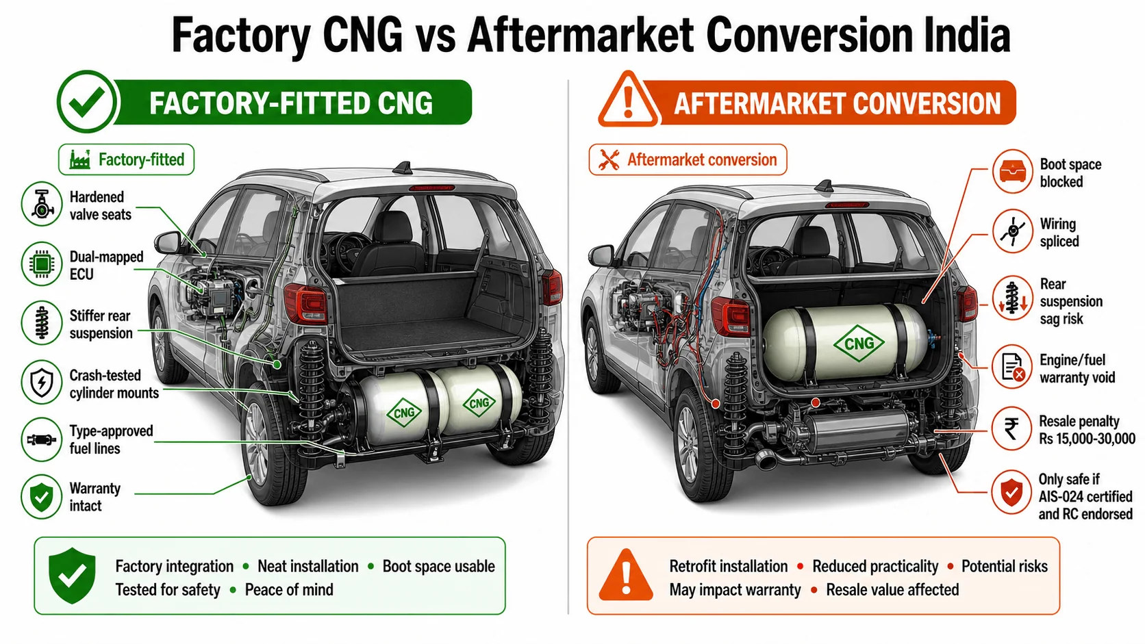 factory vs aftermarket cng kit india comparison