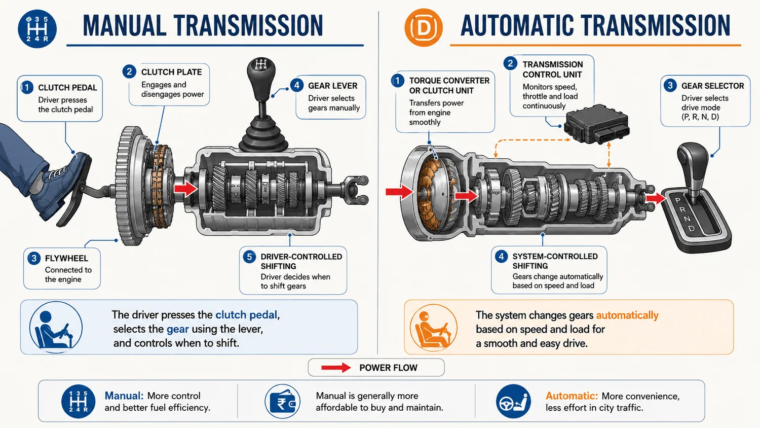 manual vs automatic gearbox diagram