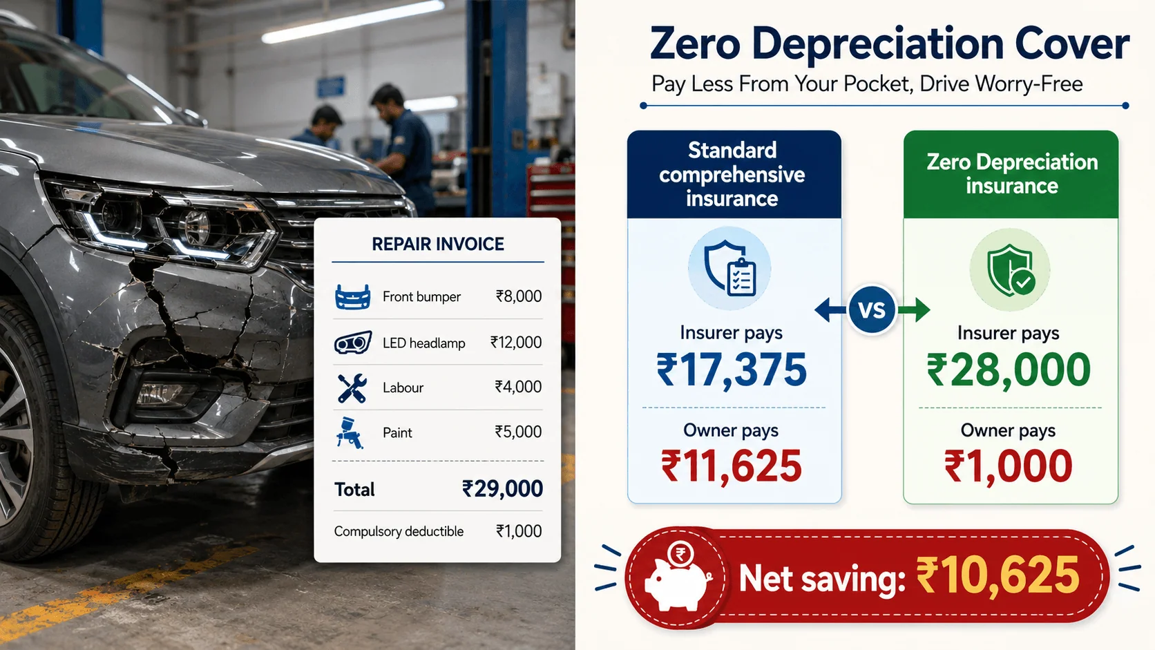 zero depreciation insurance claim comparison india motomotar.com