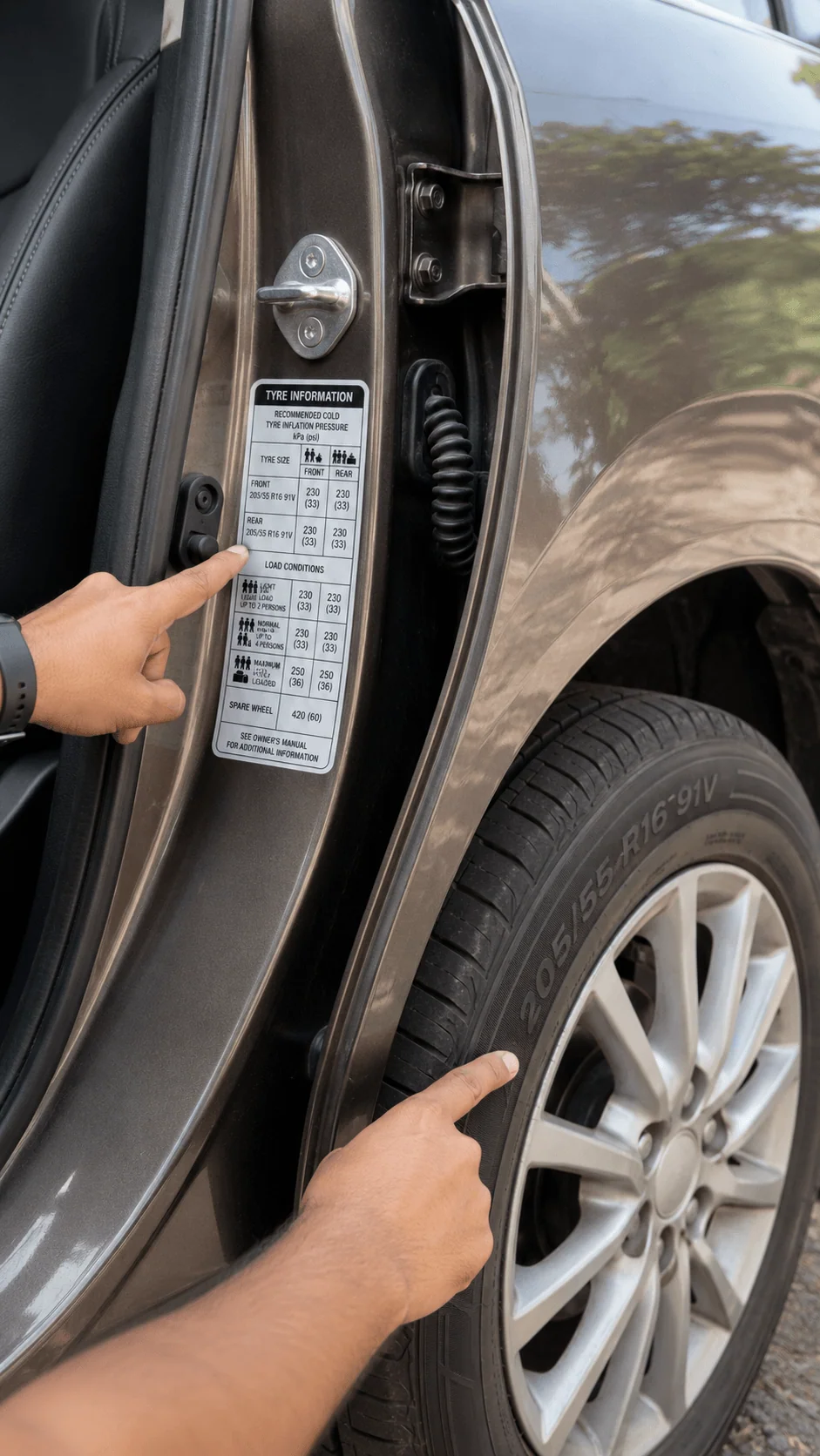 tyre size door jamb sticker motomotar.com