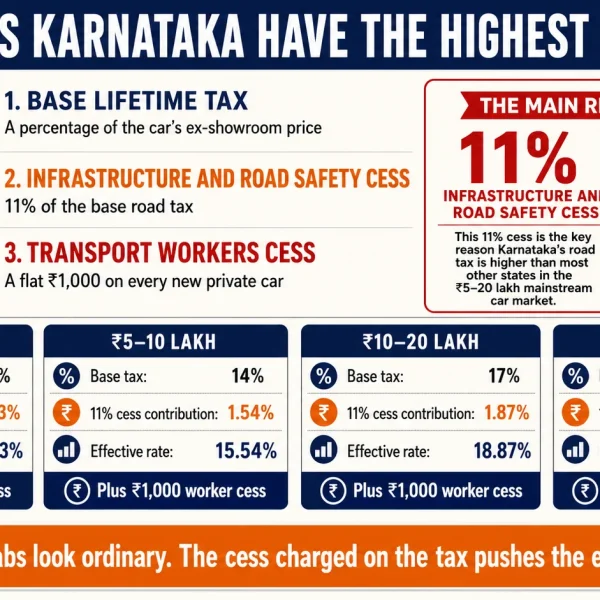 New Car Prices in India: On-Road Price, Mileage & Specs (2026) 4 Why does Karnataka have the highest road tax?